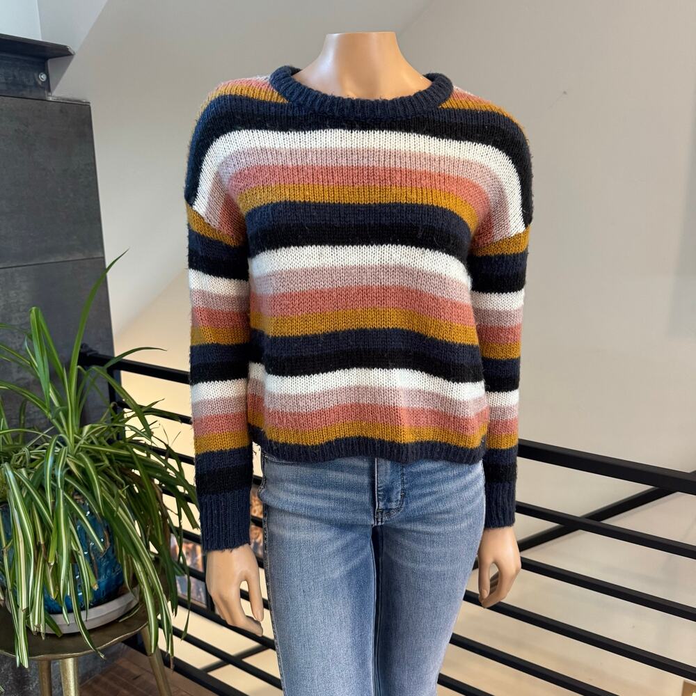 O'Neill Daze Striped Knit Crewneck Sweater Multi-Color Crop Womens XS